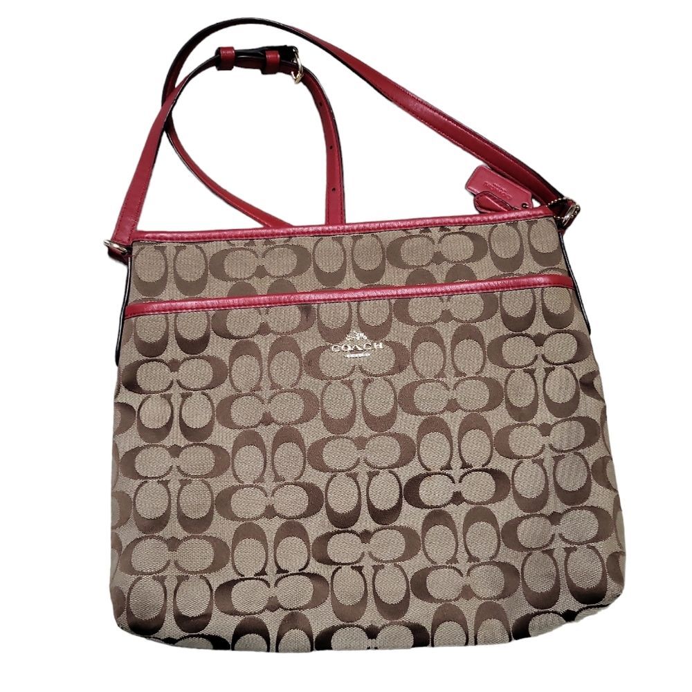 Coach Signature Canvas Crossbody Bag with red Trim F36378